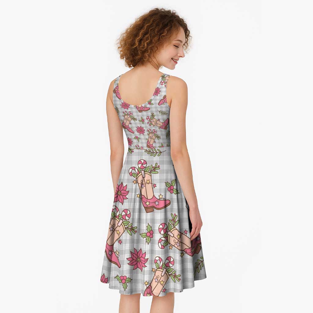 Gray Paniolo Palaka Hawaiian Cowgirl Christmas Midi Dress - Polynesian Pride