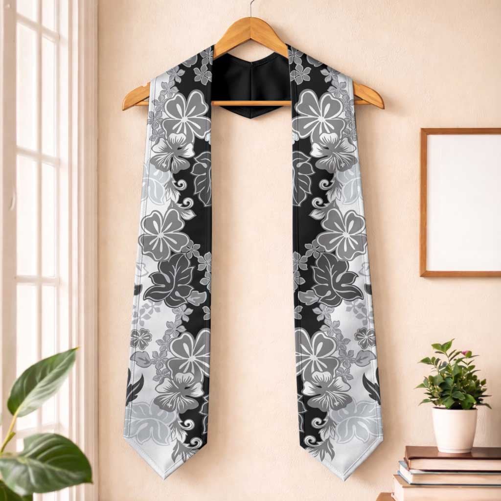 Gray Scale Hibiscus Plumeria Floral Graduation Stole