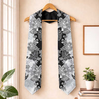 Gray Scale Hibiscus Plumeria Floral Graduation Stole