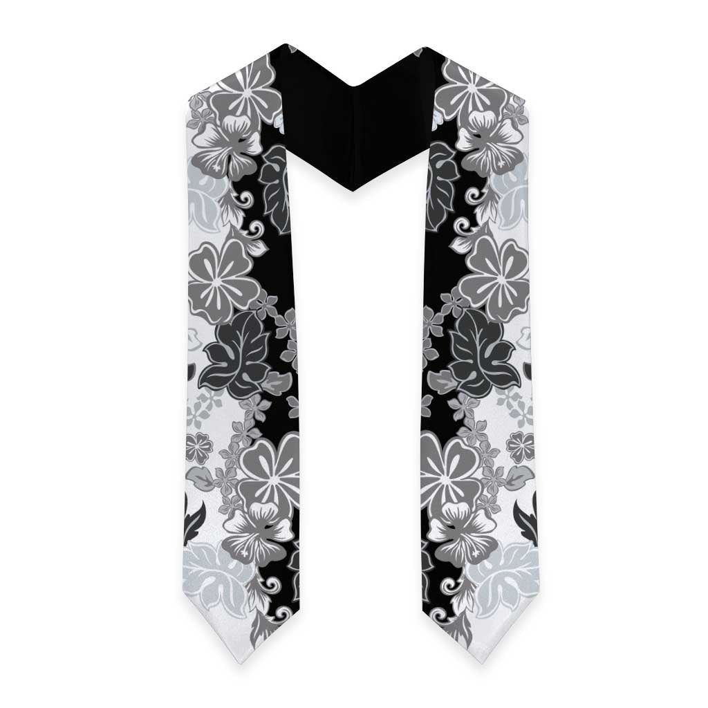 Gray Scale Hibiscus Plumeria Floral Graduation Stole
