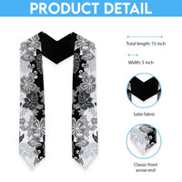 Gray Scale Hibiscus Plumeria Floral Graduation Stole