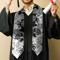 Gray Scale Hibiscus Plumeria Floral Graduation Stole