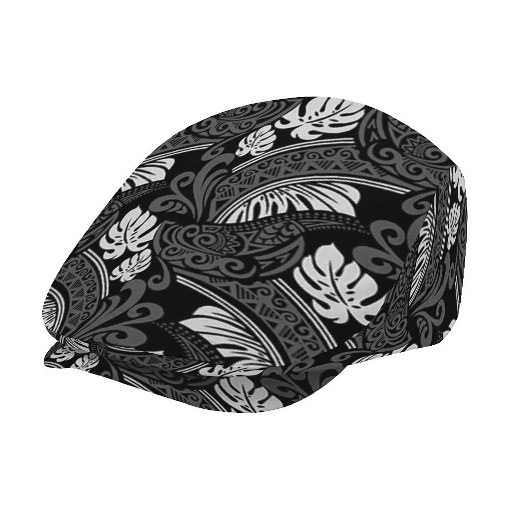 Grayscale Monstera Jeff Hat Polynesian Tribal Pattern - Polynesian Pride