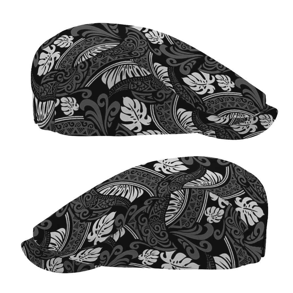 Grayscale Monstera Jeff Hat Polynesian Tribal Pattern - Polynesian Pride