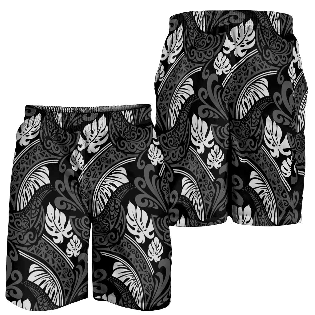 Grayscale Monstera Shorts for Men Polynesian Tribal Pattern LT01 - Polynesian Pride