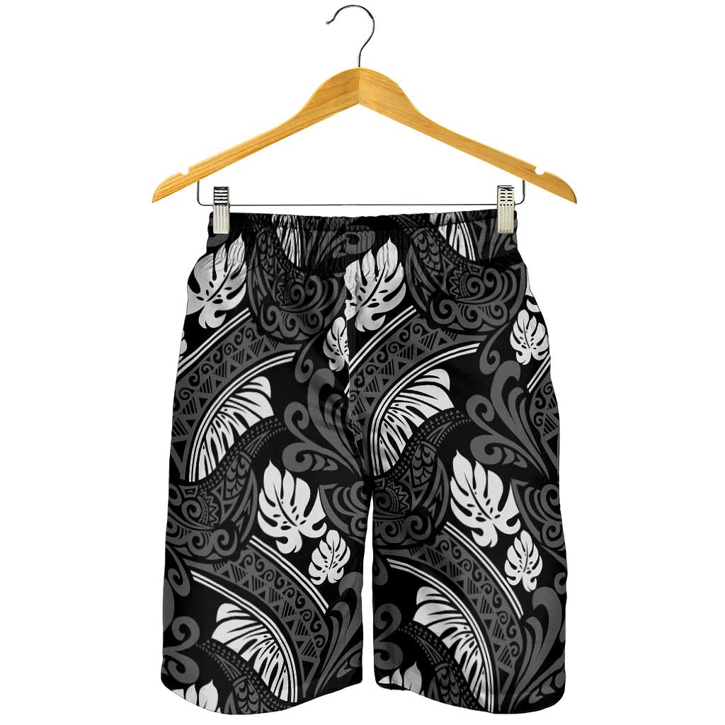 Grayscale Monstera Shorts for Men Polynesian Tribal Pattern LT01 - Polynesian Pride