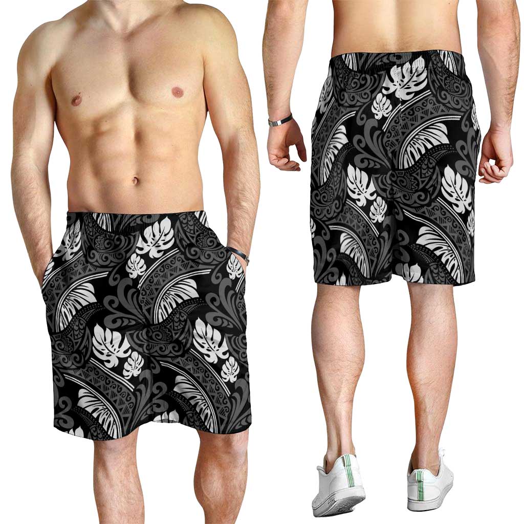 Grayscale Monstera Shorts for Men Polynesian Tribal Pattern LT01 - Polynesian Pride