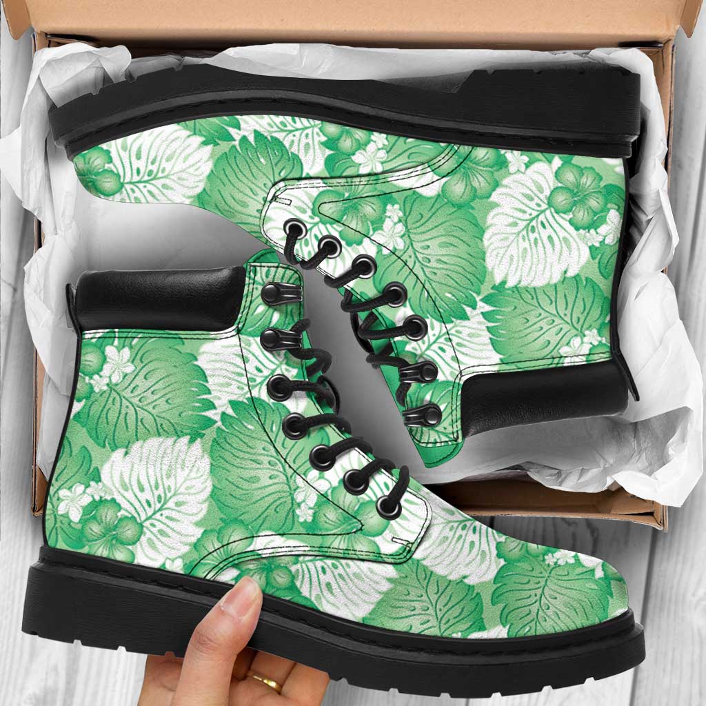 Green Aloha Hawaii All Season Boots Monstera Hibiscus Plumeria Seamless Vibes - Polynesian Pride