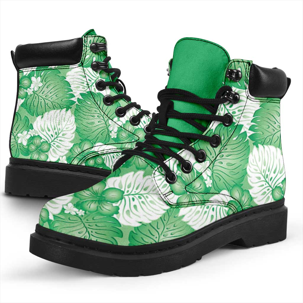 Green Aloha Hawaii All Season Boots Monstera Hibiscus Plumeria Seamless Vibes - Polynesian Pride