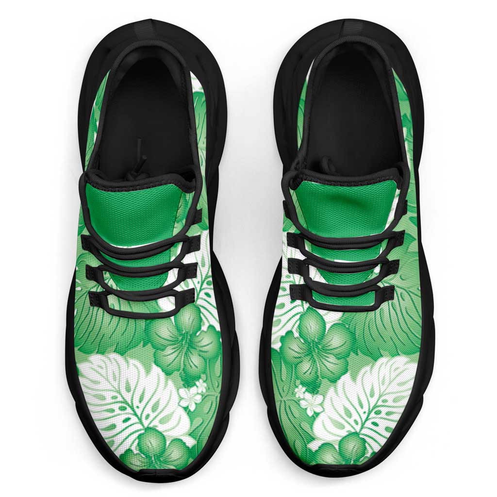 Green Aloha Hawaii Clunky Sneakers Monstera Hibiscus Plumeria Seamless Vibes - Polynesian Pride