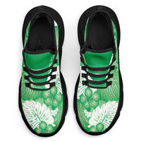Green Aloha Hawaii Clunky Sneakers Monstera Hibiscus Plumeria Seamless Vibes - Polynesian Pride