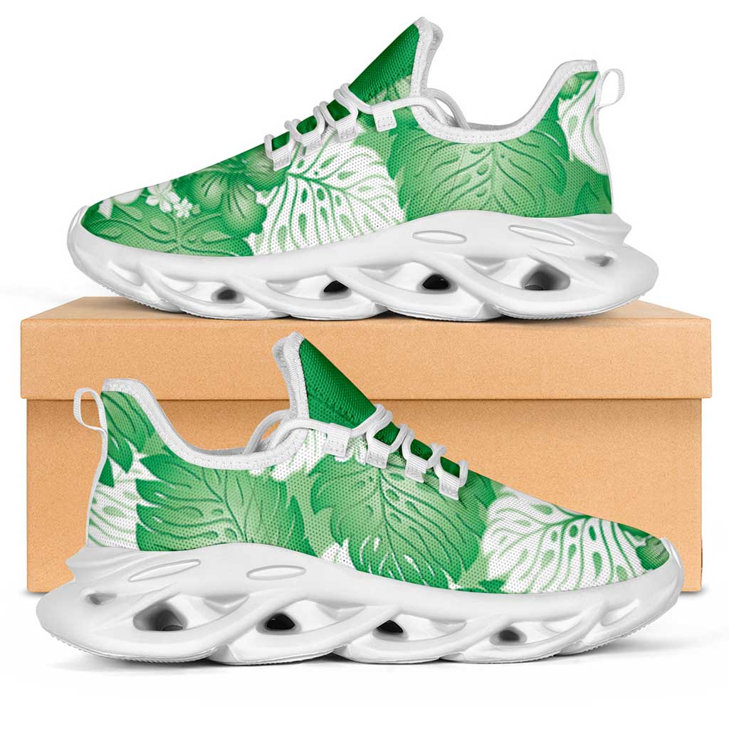 Green Aloha Hawaii Clunky Sneakers Monstera Hibiscus Plumeria Seamless Vibes - Polynesian Pride