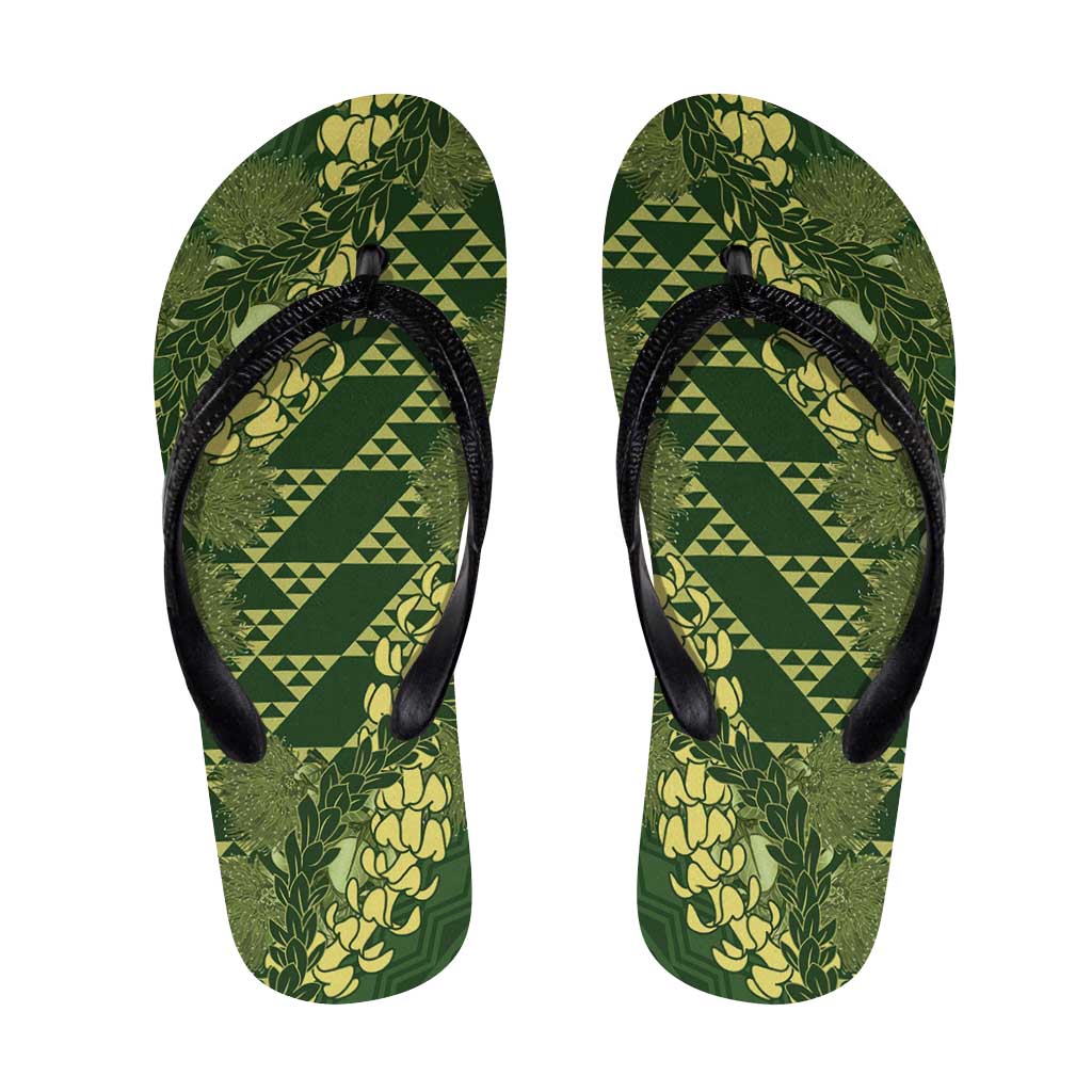Green Aloha Hawaii Flip Flops Hawaiian Kakau Ohia Lehua Lei - Polynesian Pride