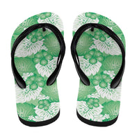 Green Aloha Hawaii Flip Flops Monstera Hibiscus Plumeria Seamless Vibes - Polynesian Pride