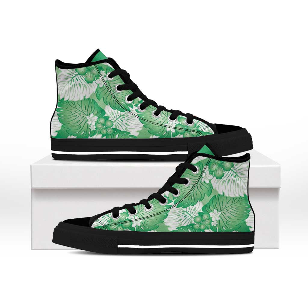 Green Aloha Hawaii High Top Shoes Monstera Hibiscus Plumeria Seamless Vibes - Polynesian Pride