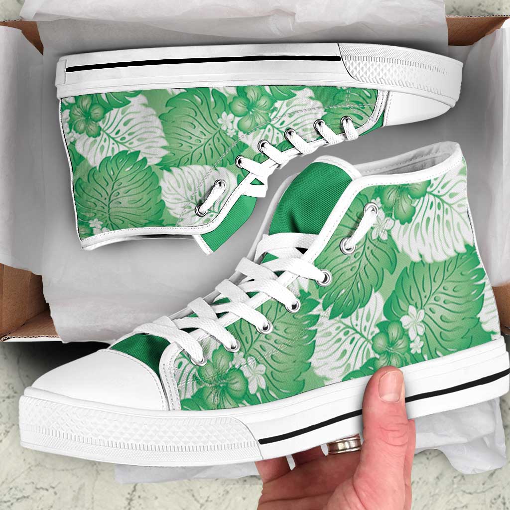 Green Aloha Hawaii High Top Shoes Monstera Hibiscus Plumeria Seamless Vibes - Polynesian Pride