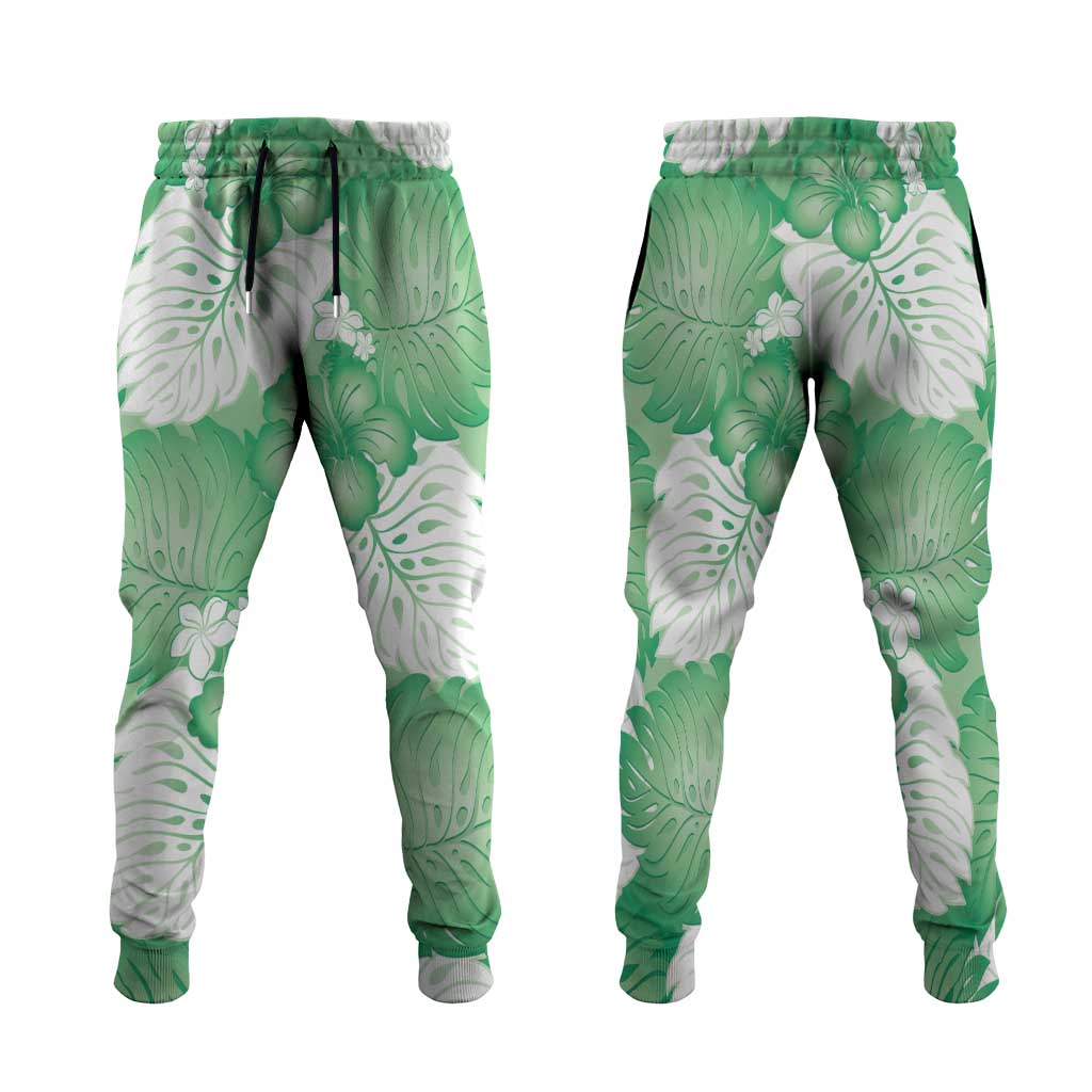 Green Aloha Hawaii Jogger Pants Monstera Hibiscus Plumeria Seamless Vibes - Polynesian Pride