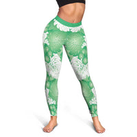 Green Aloha Hawaii Leggings Monstera Hibiscus Plumeria Seamless Vibes - Polynesian Pride