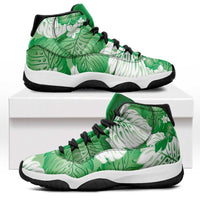Green Aloha Hawaii Sneakers J11 Monstera Hibiscus Plumeria Seamless Vibes - Polynesian Pride