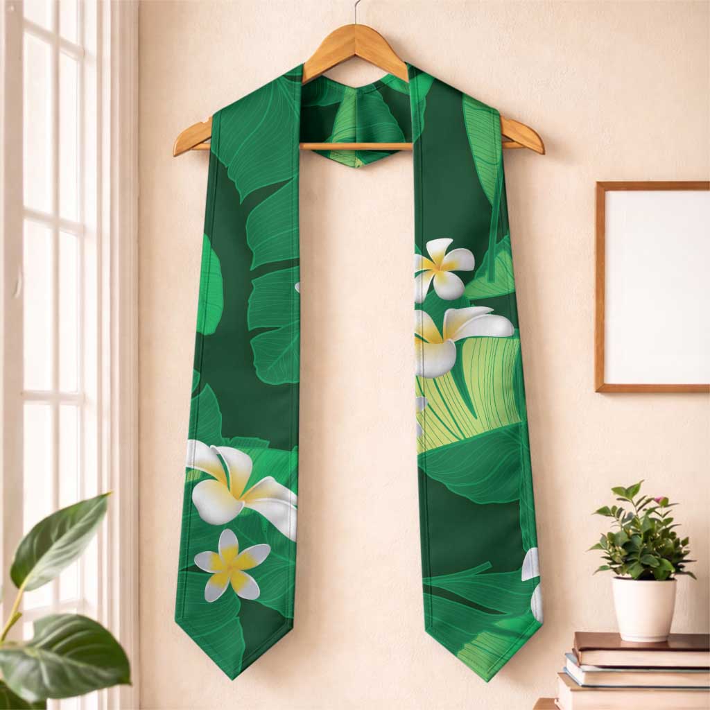 Green Banana Leaf Hawaii Graduation Stole Lau Maia Plumeria Tropical Summer Vibes