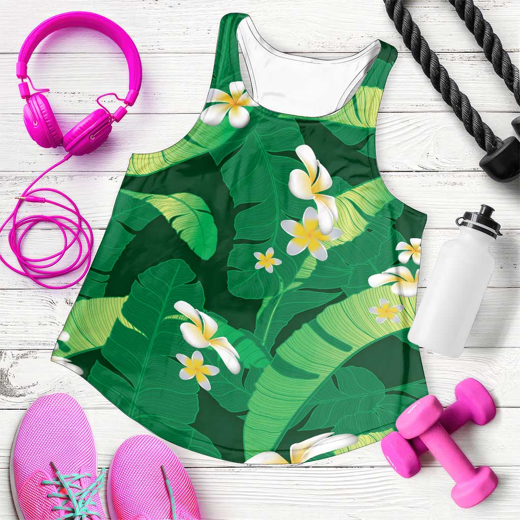 Green Banana Leaf Hawaii Women Racerback Tank Lau Maia Plumeria Tropical Summer Vibes LT14 Green - Polynesian Pride