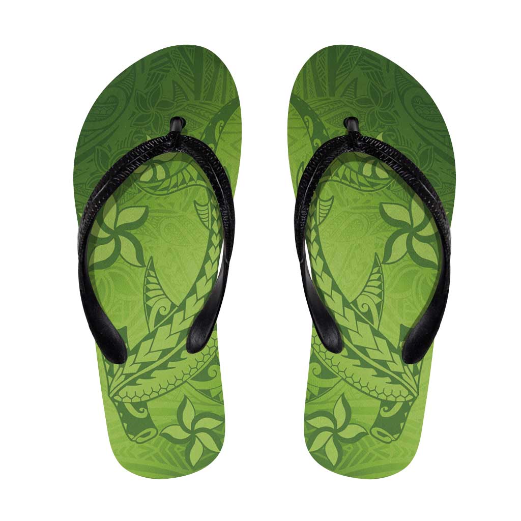 Green Gradient Polynesia Flip Flops Hawaiian Tribal Hammerhead Shark Tattoo - Polynesian Pride