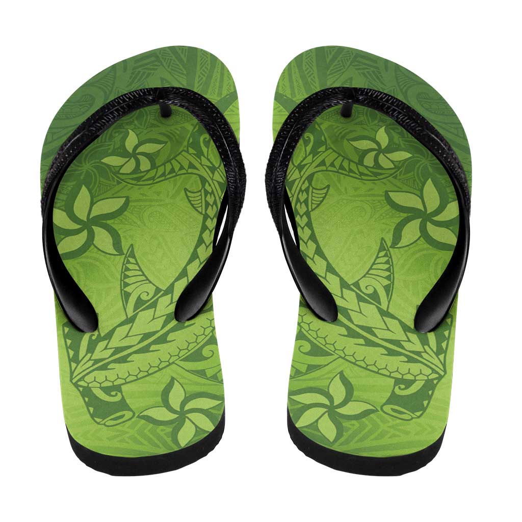 Green Gradient Polynesia Flip Flops Hawaiian Tribal Hammerhead Shark Tattoo - Polynesian Pride
