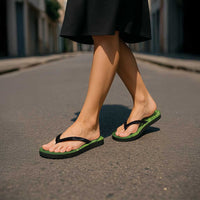 Green Gradient Polynesia Flip Flops Hawaiian Tribal Hammerhead Shark Tattoo - Polynesian Pride