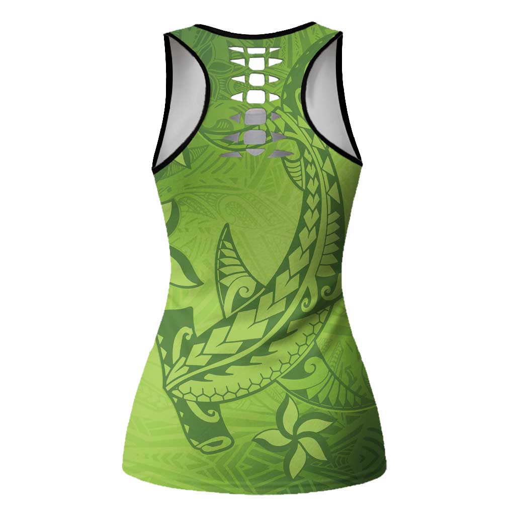 Green Gradient Polynesia Hollow Tank Top Hawaiian Tribal Hammerhead Shark Tattoo LT14 - Polynesian Pride