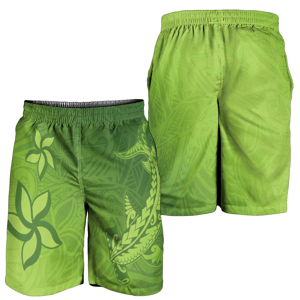 Green Gradient Polynesia Shorts for Men Hawaiian Tribal Hammerhead Shark Tattoo LT14 - Polynesian Pride
