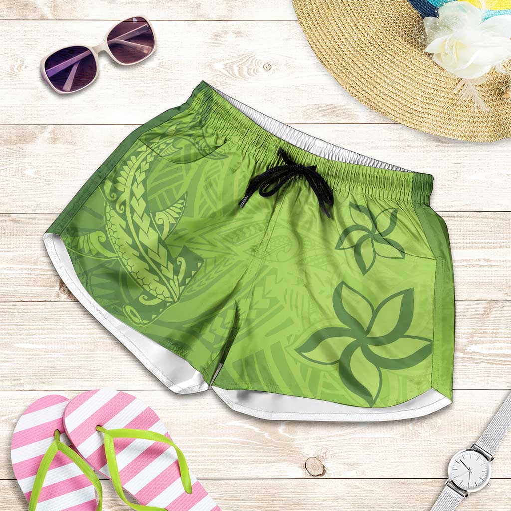 Green Gradient Polynesia Shorts for Women Hawaiian Tribal Hammerhead Shark Tattoo LT14 Green - Polynesian Pride