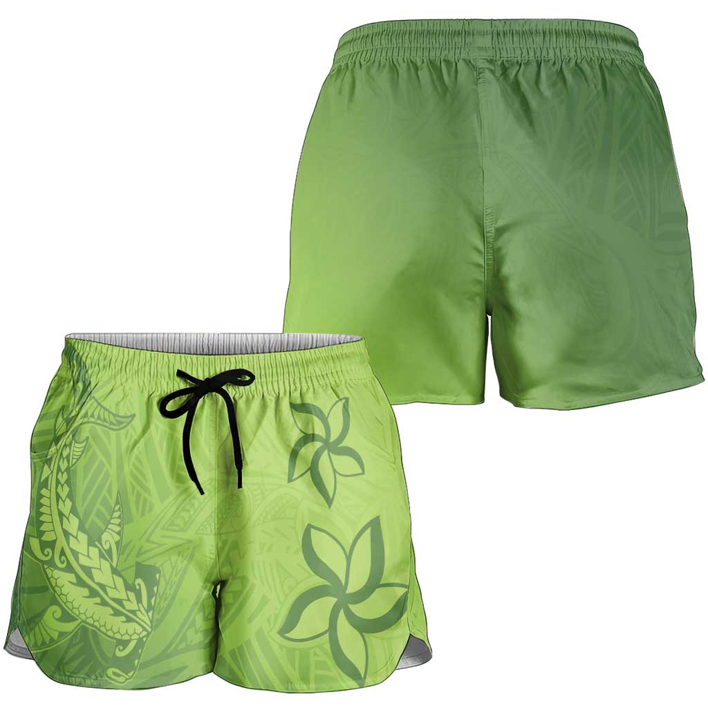 Green Gradient Polynesia Shorts for Women Hawaiian Tribal Hammerhead Shark Tattoo LT14 - Polynesian Pride