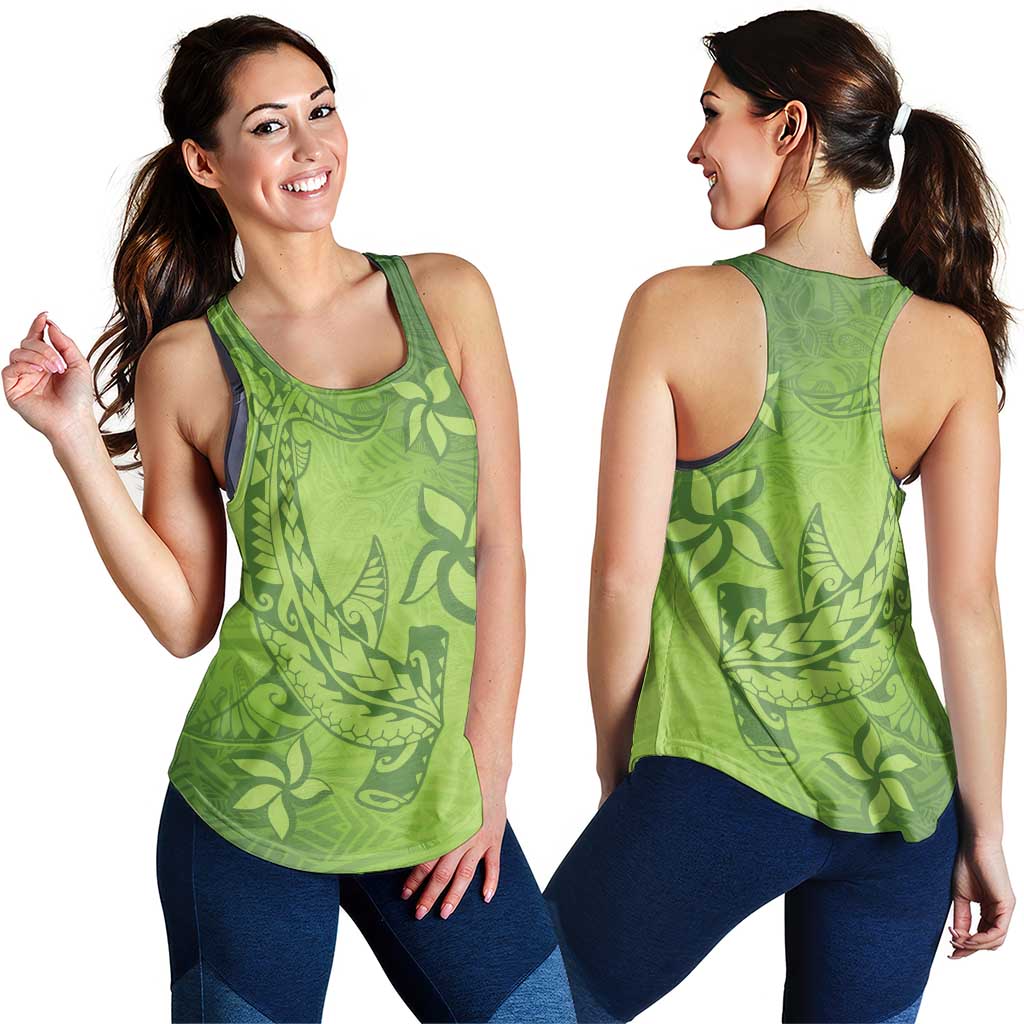 Green Gradient Polynesia Women Racerback Tank Hawaiian Tribal Hammerhead Shark Tattoo - Polynesian Pride