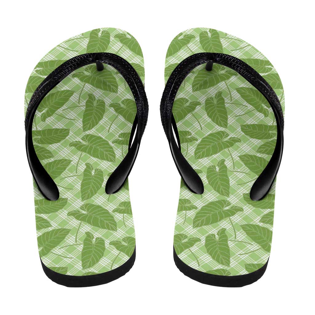 Green Hawaii Kalo Palaka Motifs Flip Flops Hawaiian Taro Leaves Elegant Vibes LT14 - Polynesian Pride