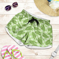 Green Hawaii Kalo Palaka Motifs Shorts for Women Hawaiian Taro Leaves Elegant Vibes