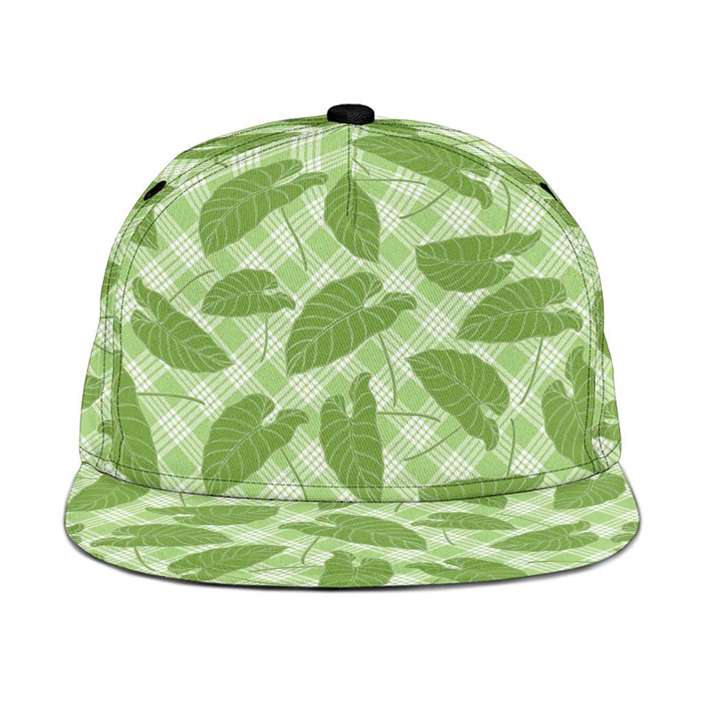 Green Hawaii Kalo Palaka Motifs Snapback Cap Hawaiian Taro Leaves Elegant Vibes LT14 One Size Green - Polynesian Pride