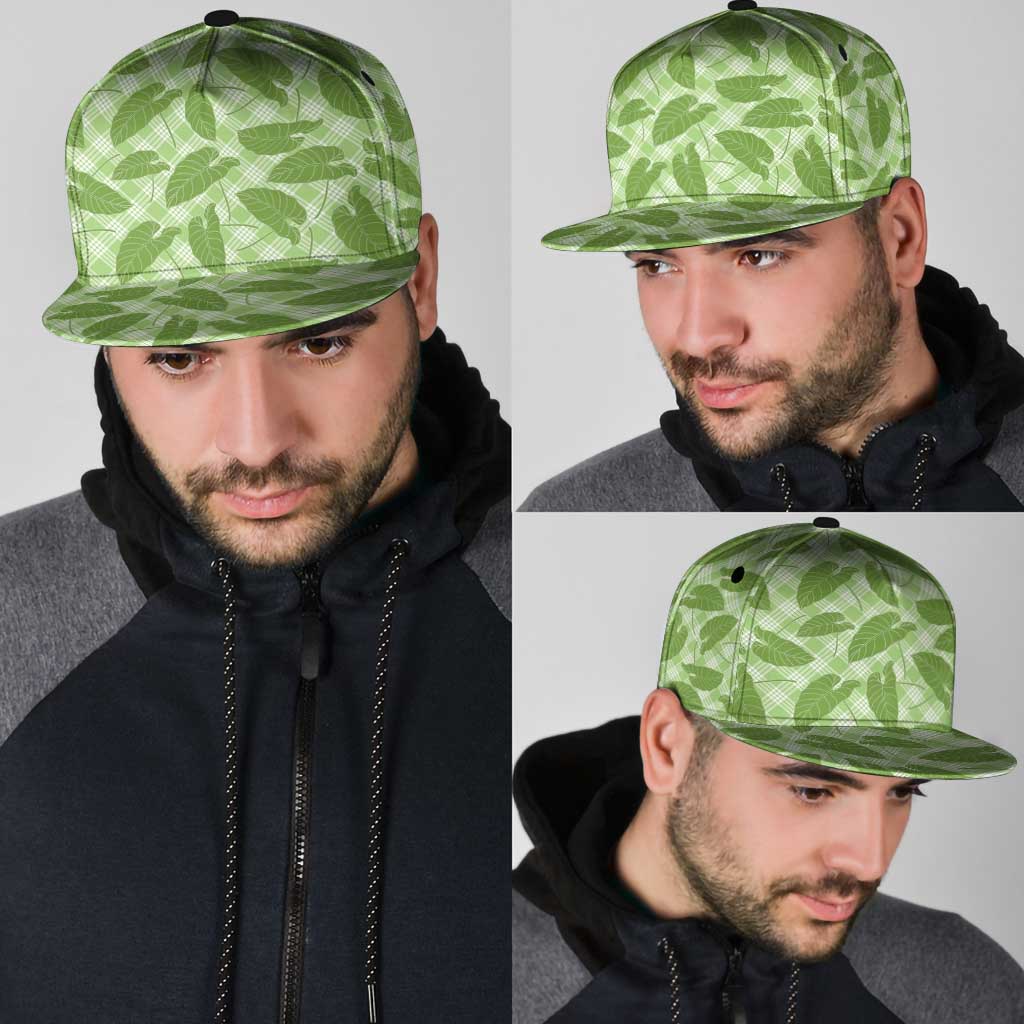 Green Hawaii Kalo Palaka Motifs Snapback Cap Hawaiian Taro Leaves Elegant Vibes LT14 - Polynesian Pride
