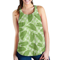 Green Hawaii Kalo Palaka Motifs Women Racerback Tank Hawaiian Taro Leaves Elegant Vibes