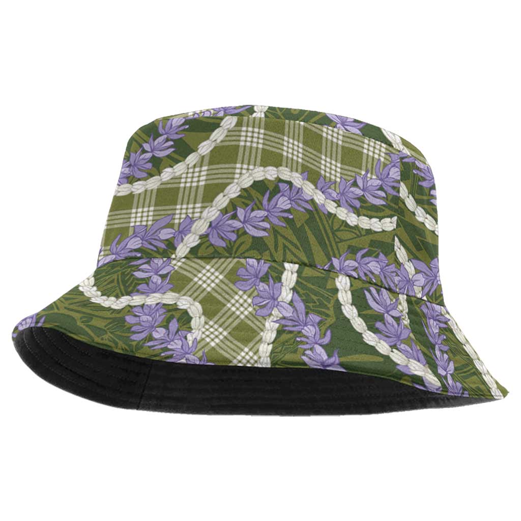 Green Hawaii Palaka Honohono Pikake Bucket Hat Hawaiian Orchid Lei Polynesian Pattern - Polynesian Pride