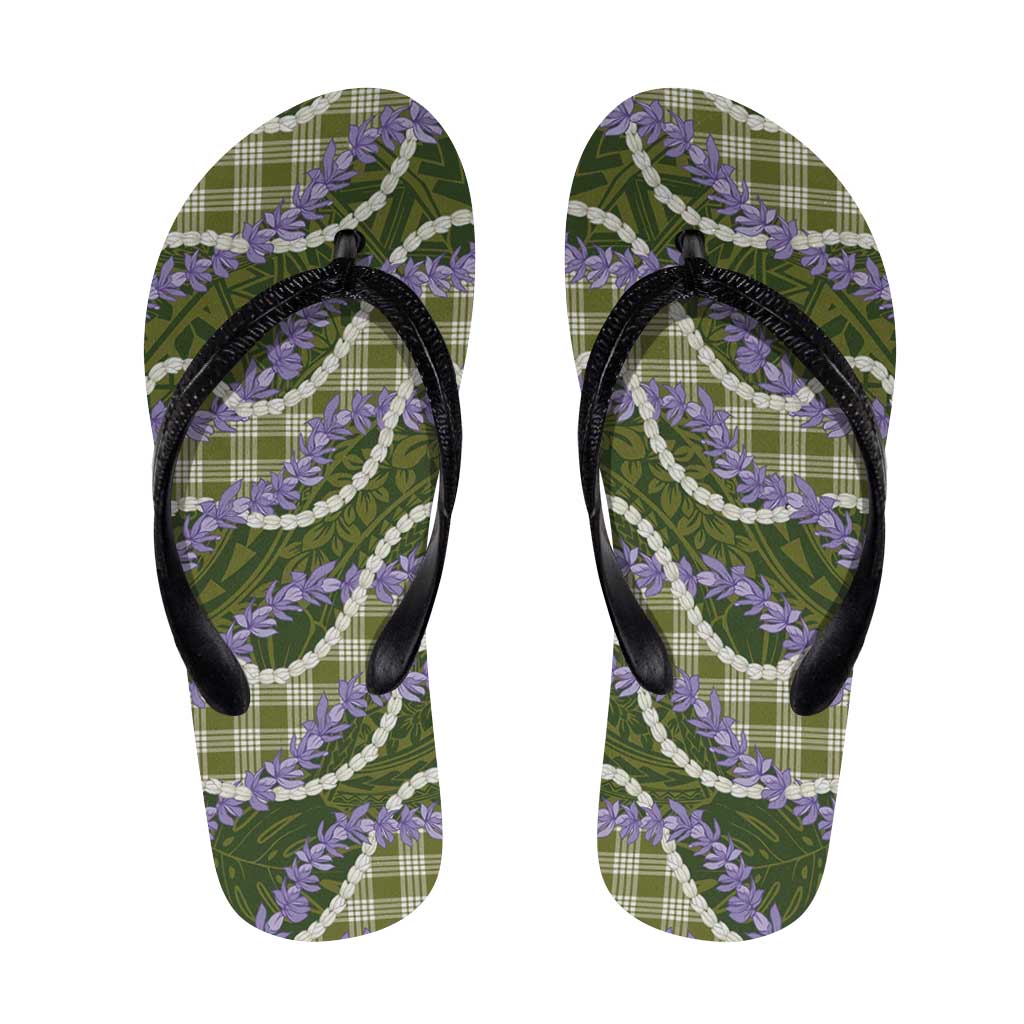 Green Hawaii Palaka Honohono Pikake Flip Flops Hawaiian Orchid Lei Polynesian Pattern - Polynesian Pride