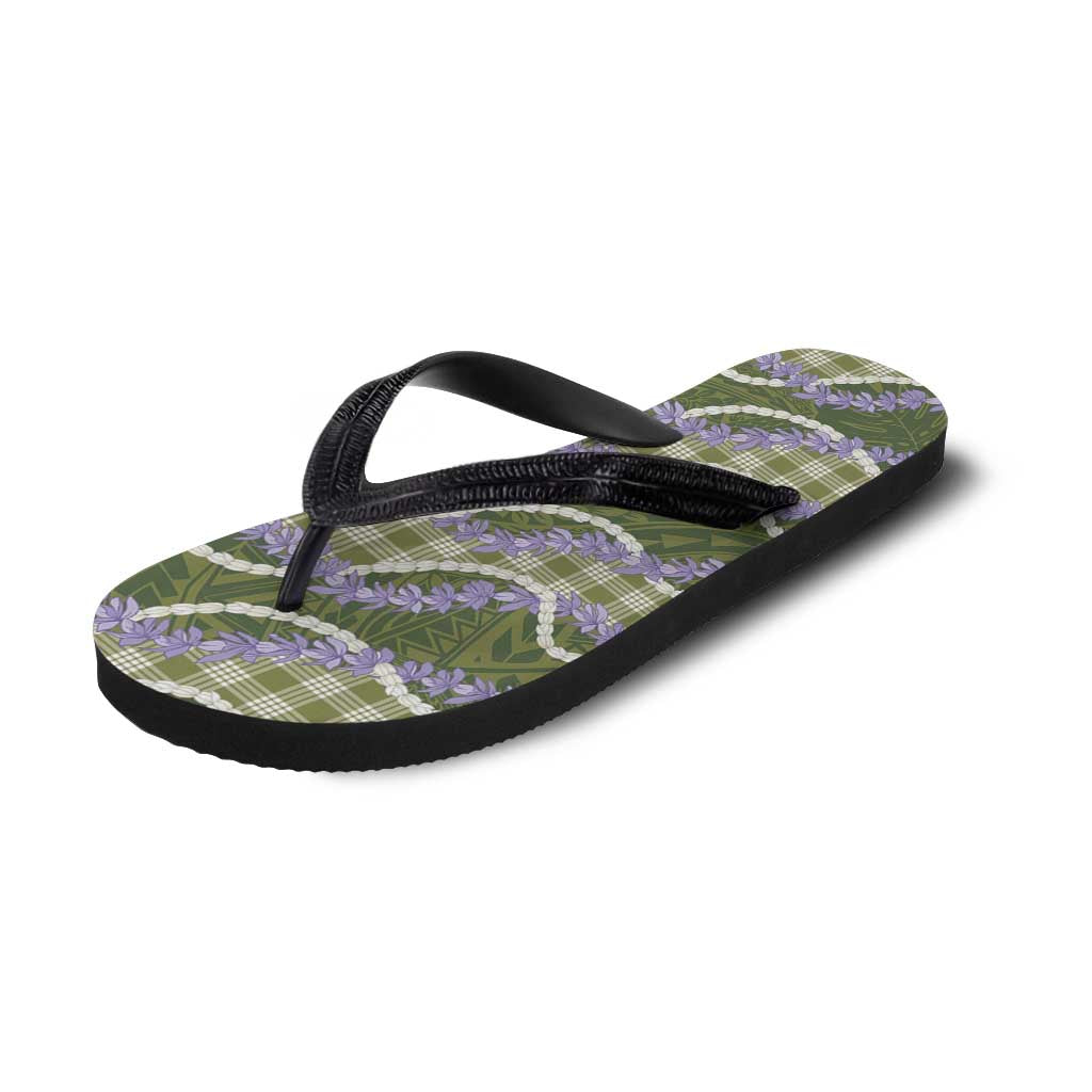 Green Hawaii Palaka Honohono Pikake Flip Flops Hawaiian Orchid Lei Polynesian Pattern - Polynesian Pride