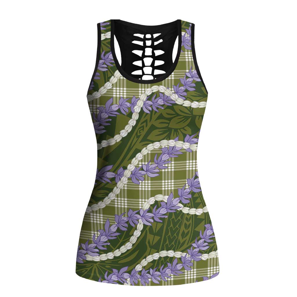 Green Hawaii Palaka Honohono Pikake Hollow Tank Top Hawaiian Orchid Lei Polynesian Pattern LT14 Female Green - Polynesian Pride
