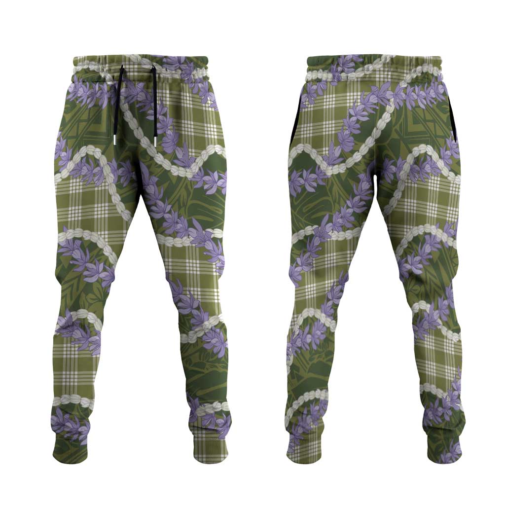 Green Hawaii Palaka Honohono Pikake Jogger Pants Hawaiian Orchid Lei Polynesian Pattern LT14 Green - Polynesian Pride