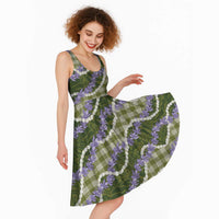 Green Hawaii Palaka Honohono Pikake Midi Dress Hawaiian Orchid Lei Polynesian Pattern - Polynesian Pride