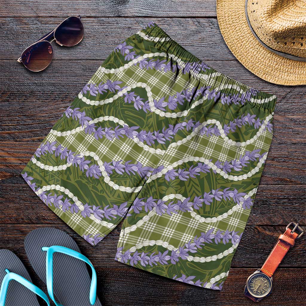 Green Hawaii Palaka Honohono Pikake Shorts for Men Hawaiian Orchid Lei Polynesian Pattern LT14 Green - Polynesian Pride