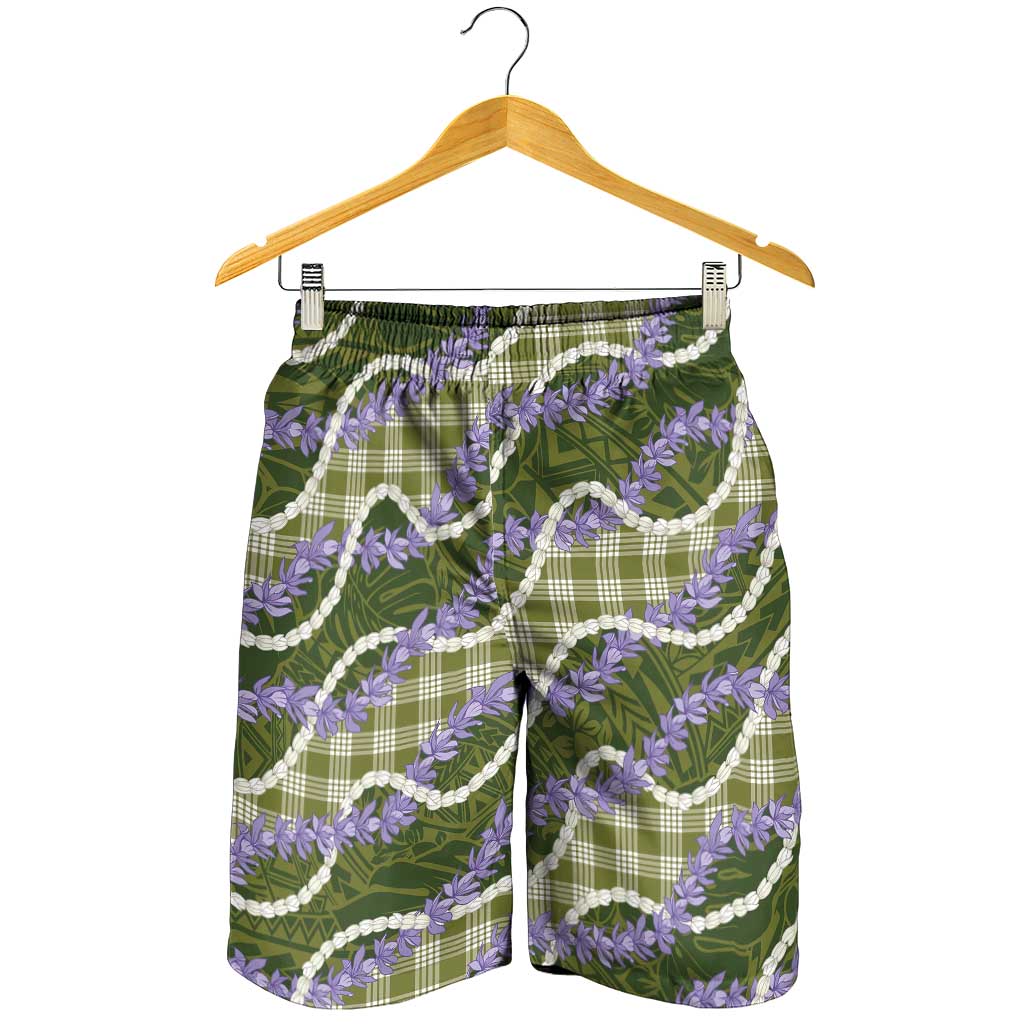 Green Hawaii Palaka Honohono Pikake Shorts for Men Hawaiian Orchid Lei Polynesian Pattern LT14 - Polynesian Pride
