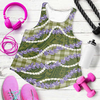 Green Hawaii Palaka Honohono Pikake Women Racerback Tank Hawaiian Orchid Lei Polynesian Pattern - Polynesian Pride