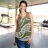 Green Hawaii Palaka Honohono Pikake Women Racerback Tank Hawaiian Orchid Lei Polynesian Pattern - Polynesian Pride
