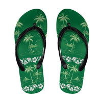 Green Hawaii Palm Tree Hibiscus Flip Flops Fantasy Summer Vibe