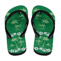 Green Hawaii Palm Tree Hibiscus Flip Flops Fantasy Summer Vibe